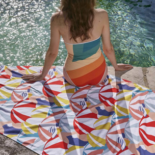 Fouta pur coton 350 g/m² imprimé bleu rouge Parasols pop