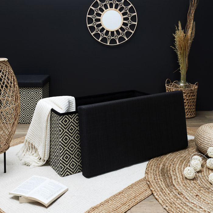 Coffre Banc Pliable Tresse Noir
