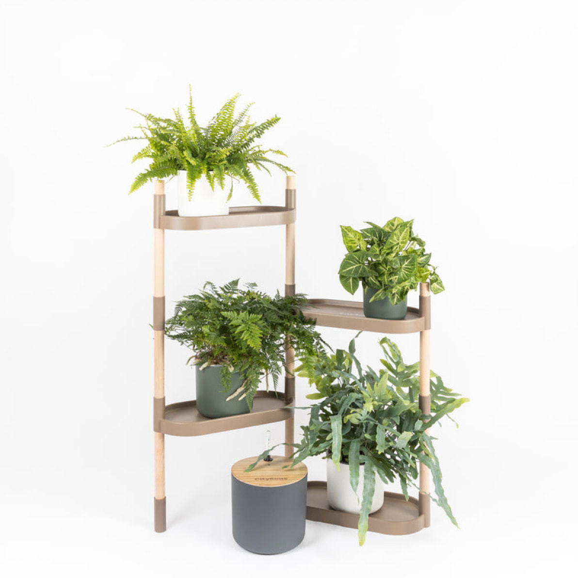 Estantería para plantas modular y personalizable con riego automático por goteo ; color blanco; 4 bandejas