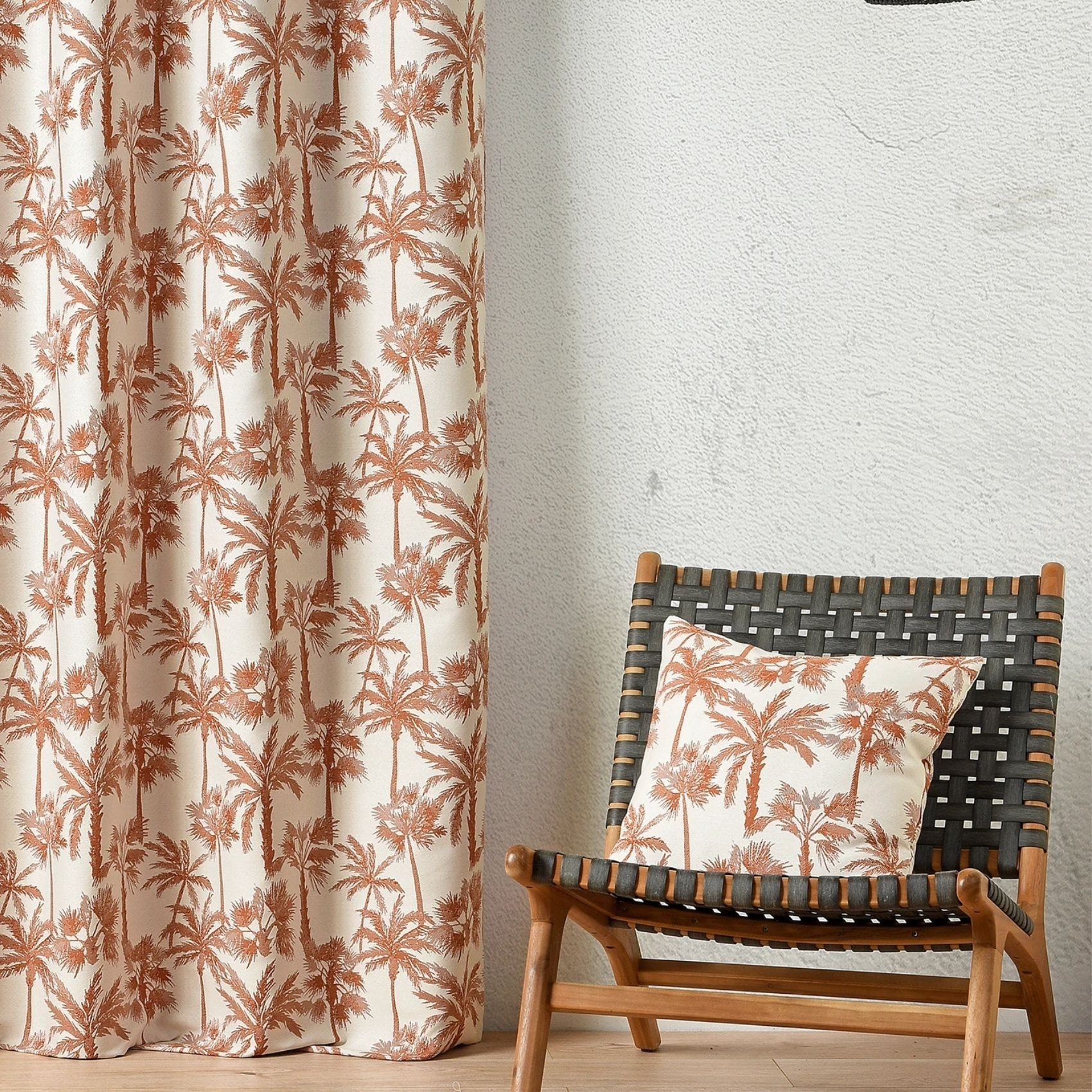 Coussin motif palmier tissé - Terracotta