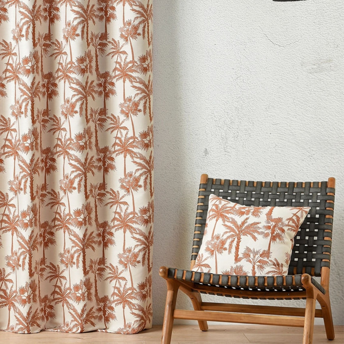 Coussin motif palmier tissé - Terracotta