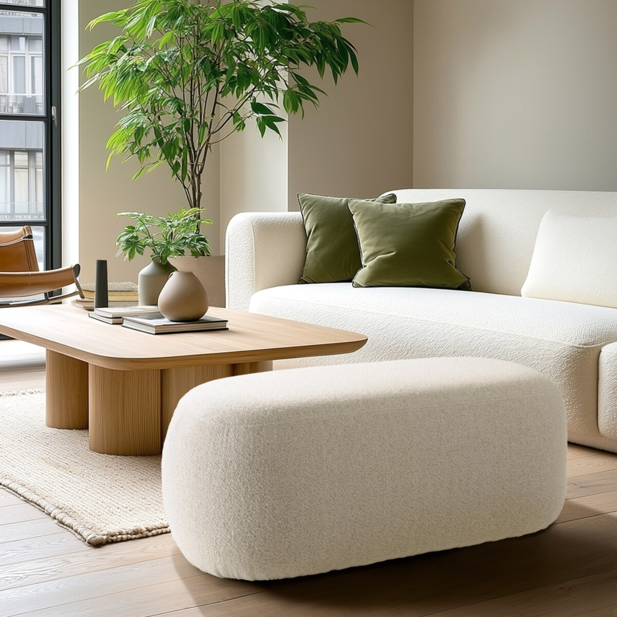 LEOPOLD - Banc en tissu petite bouclette beige