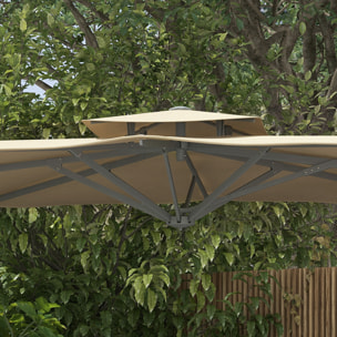 Parasol déporté carré pivotant 360° manivelle dim. 2,97L x 2,97l x 2,64H m alu. polyester beige