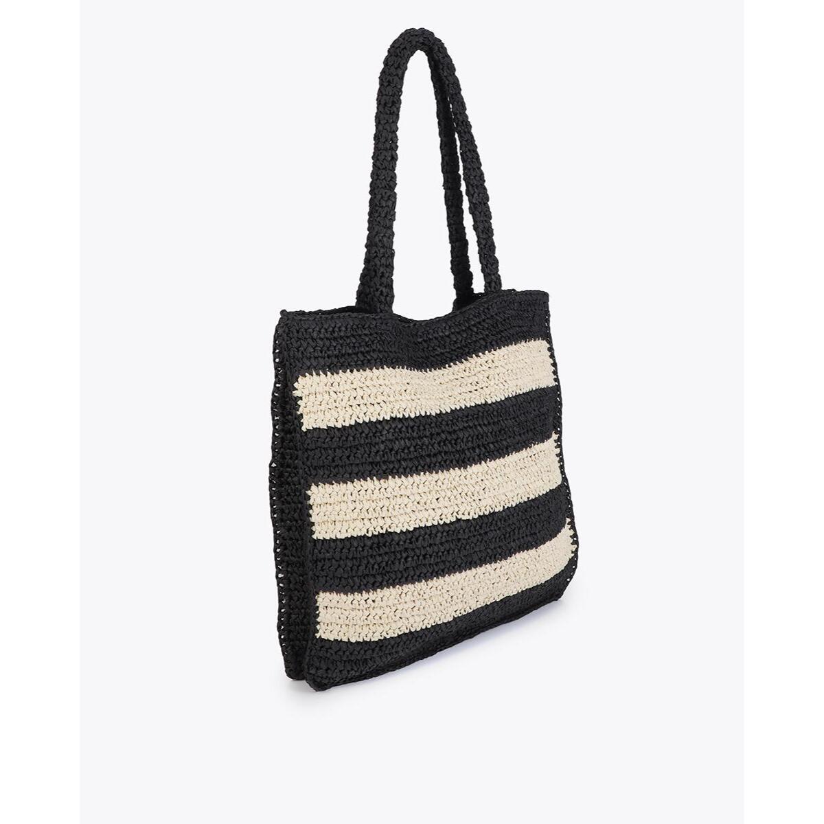 Borsa effetto rafia a righe con ricamo 3D