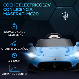 Coche Eléctrico para Niños de +3 Años con Licencia Maserati MC20 Carro Eléctrico Infantil con Batería 12V Mando a Distancia Faros Bocina Música y Pantalla Azul