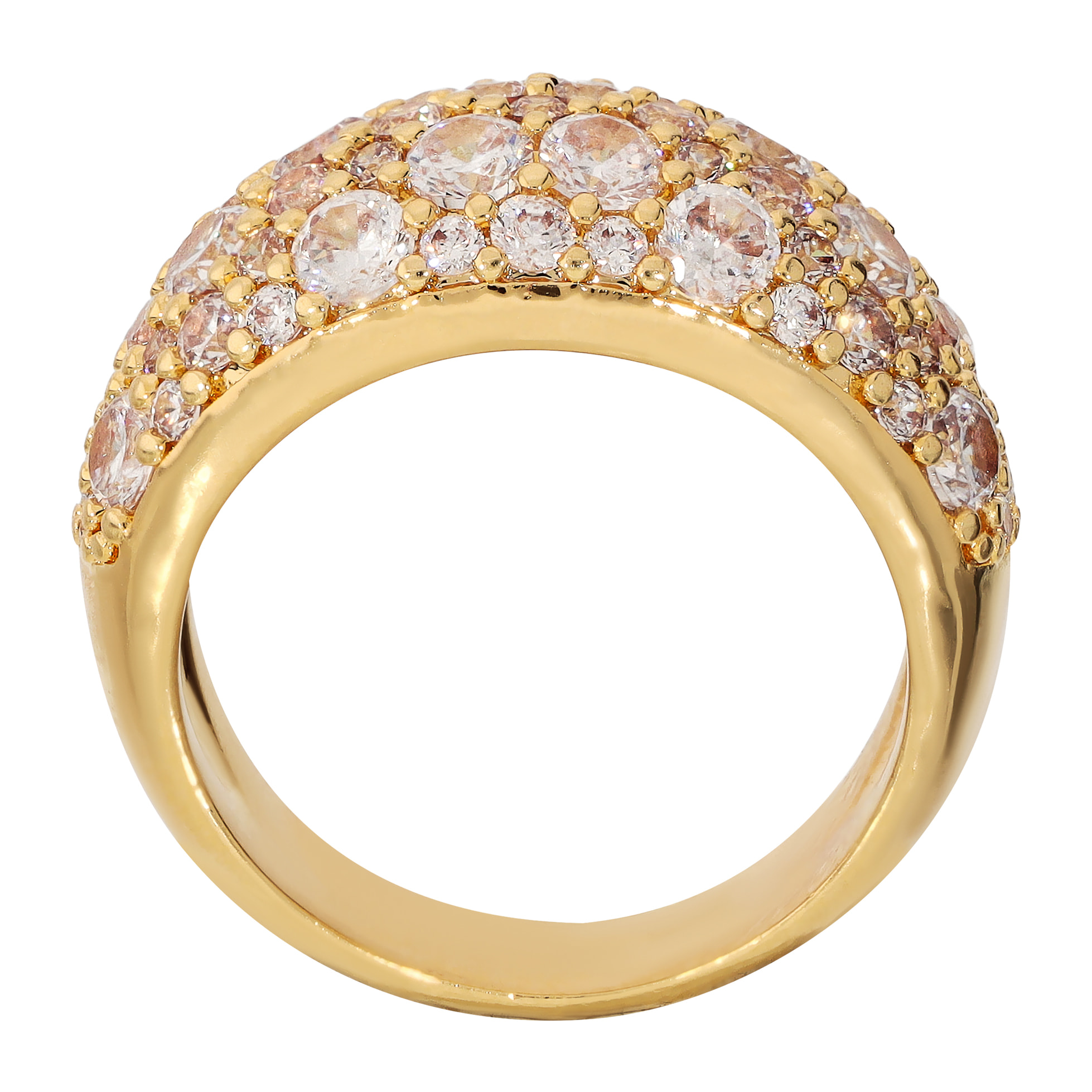 Anello a Fascia Graduato placcato Oro Giallo 18Kt con Pavé di Cubic Zirconia