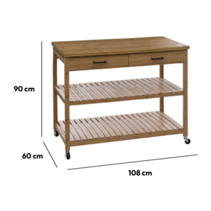 Ilot 2 tiroirs/2 niveaux Bambou Linha