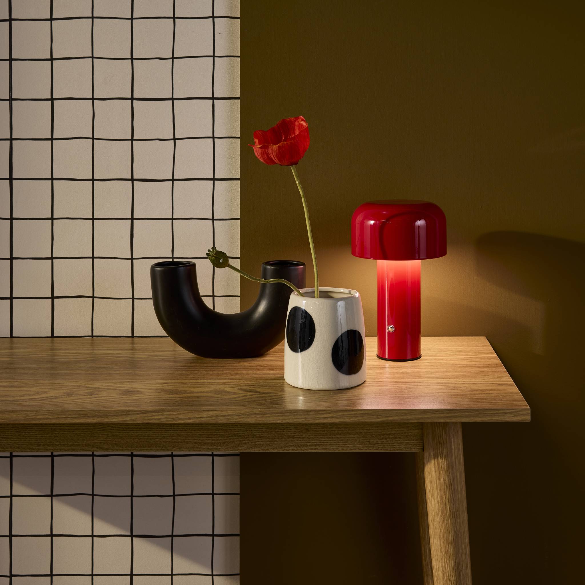 Lampe à poser LED sans fil rechargeable Victor rouge Ø 13cm