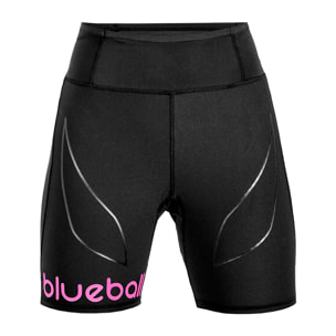 MALLAS DE COMPRESIÓN RUNNING PARA MUJER DE LARGO CORTO BLUEBALL EN NEGRO CON LOGO ROSA