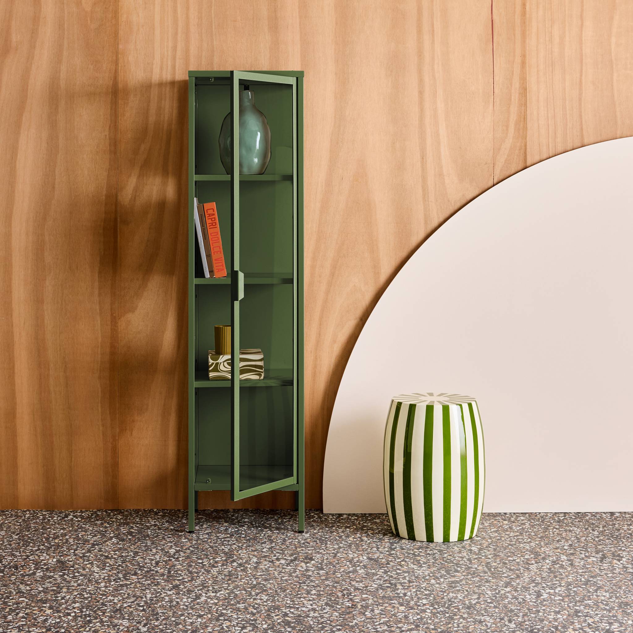 Buffet de rangement acier et verre trempé 1 porte 160cm ARKANSAS