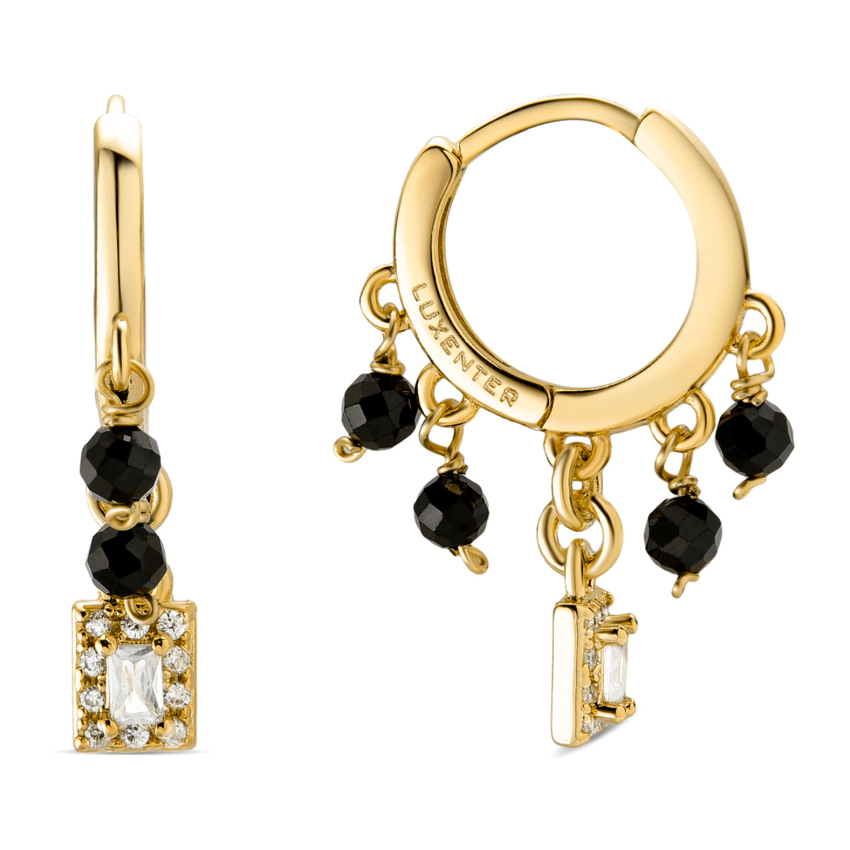 Pendientes de Agata Negra acabados en oro amarillo de 18K