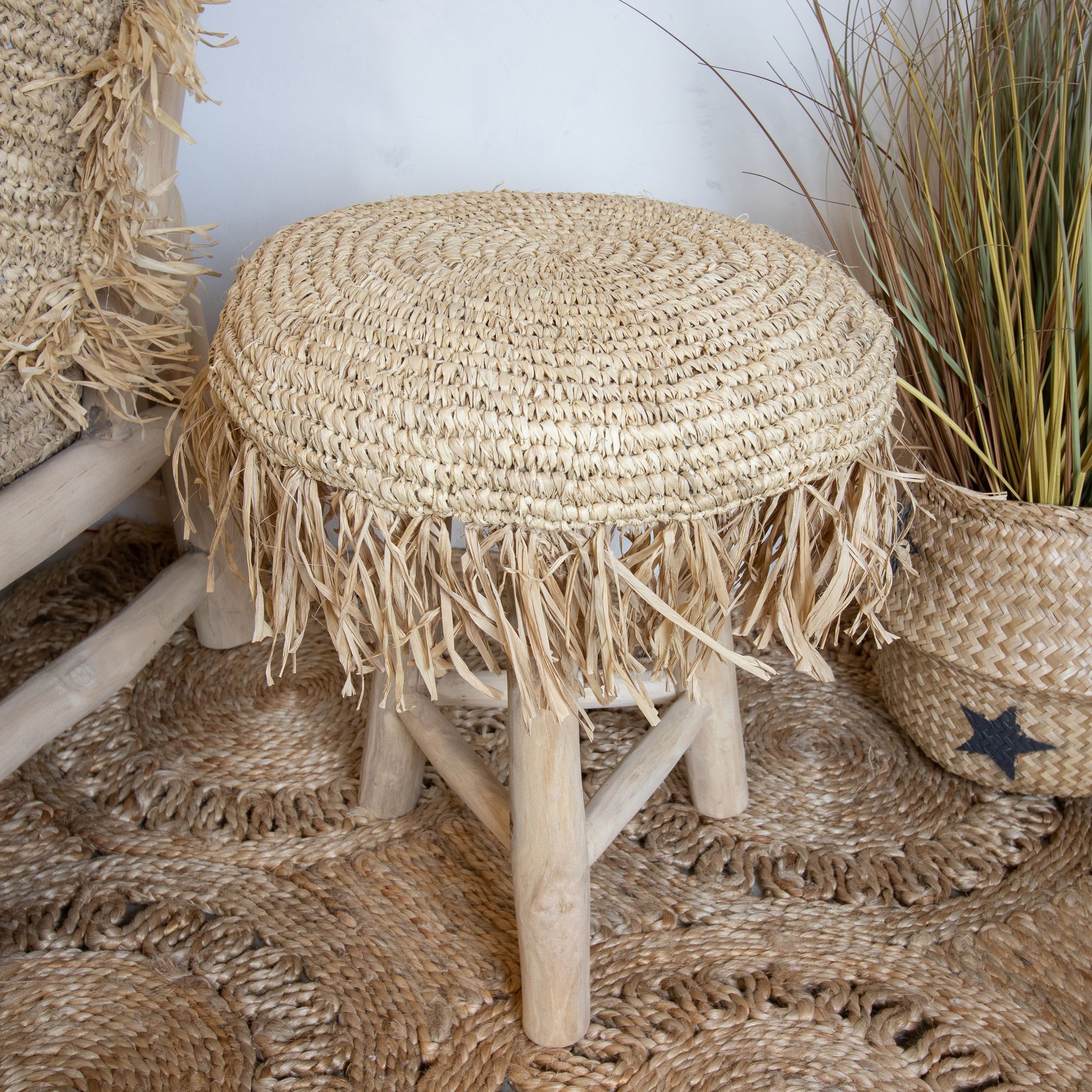 Tabouret en teck et en jute   TILOS