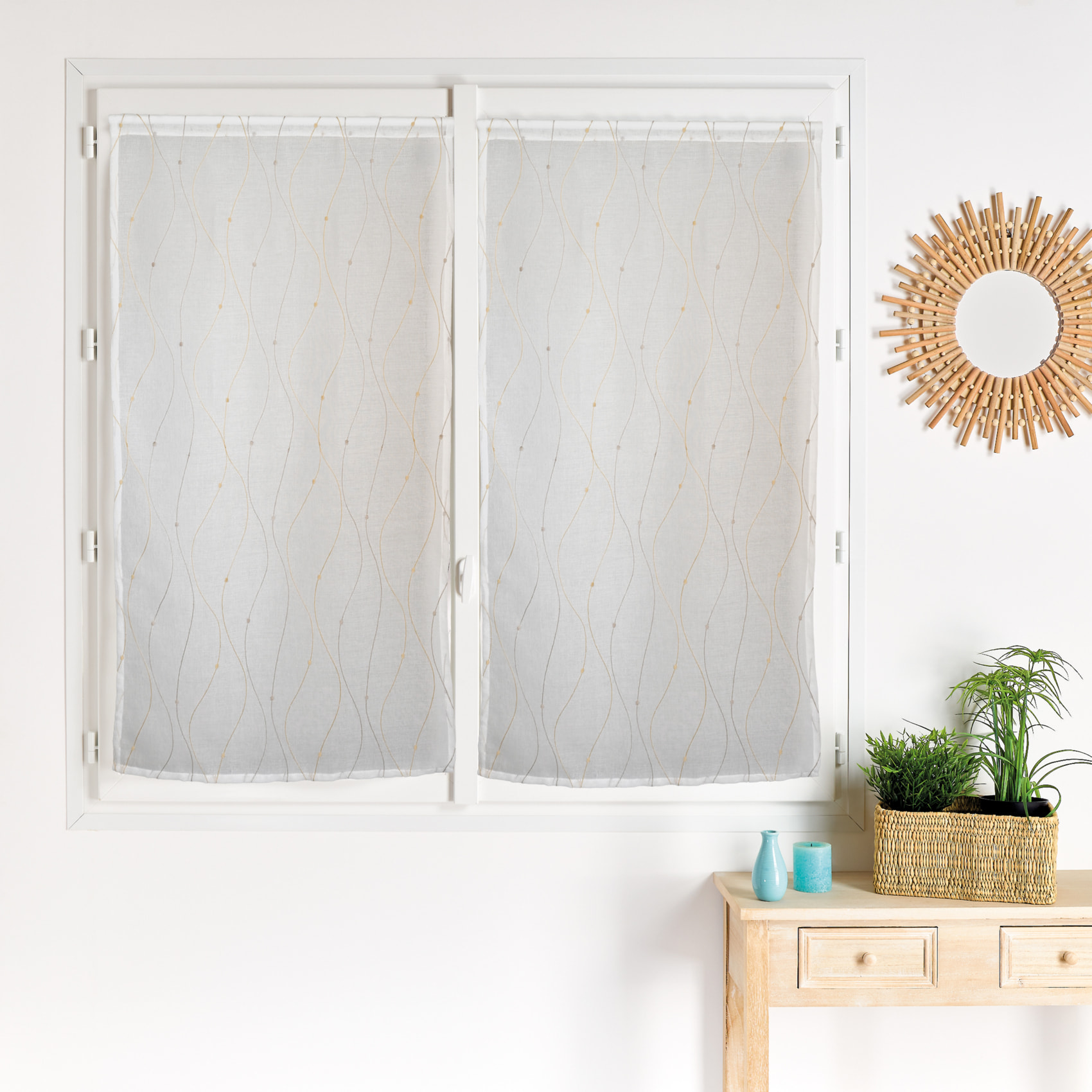 Paire de voilages brodée vague pour fenêtre - Jaune