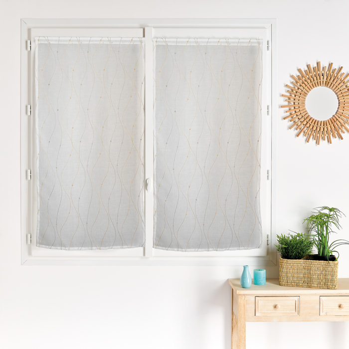 Paire de voilages brodée vague pour fenêtre - Jaune