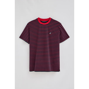 Camiseta de rayas rojas y azul marino con monograma bordado
