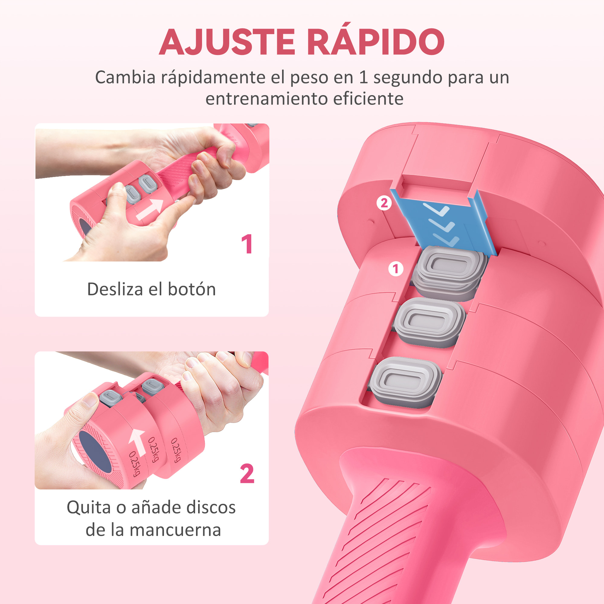 Juego de Mancuernas Ajustables 4 en 1, 1/1,5/2/2,5 kg, Juego de Pesas y Mancuernas de Metal con Mangos Antideslizantes y Diseño Cuadrado, para Entrenamiento en Casa, Gimnasio, Rojo