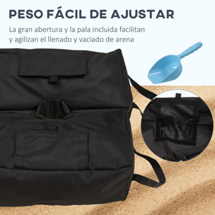 Juego de 2 Bolsas de Arena Peso para Sombrilla 50 kg Soporte de Base con Pala y Asas Cubierta de Tela Oxford Impermeable para Exterior 50x25x18 cm Negro