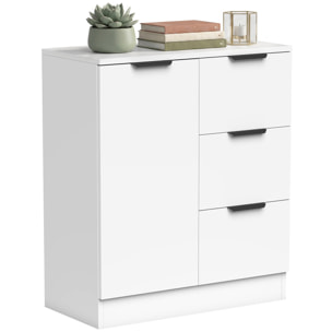 HOMCOM Aparador, Aparador de Salón Estrecho con 3 Cajones y Puerta de Cierre Suave, Armario de Cocina de Almacenaje Moderno, para Entrada, Comedor, 60x30x70 cm, Blanco