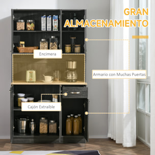 Alacena de Cocina Mueble Auxiliar de Cocina Alta con 6 Puertas Cajón Encimera Abierta y Estantes Ajustables Estilo Moderno Negro Veteado 101x39x180 cm