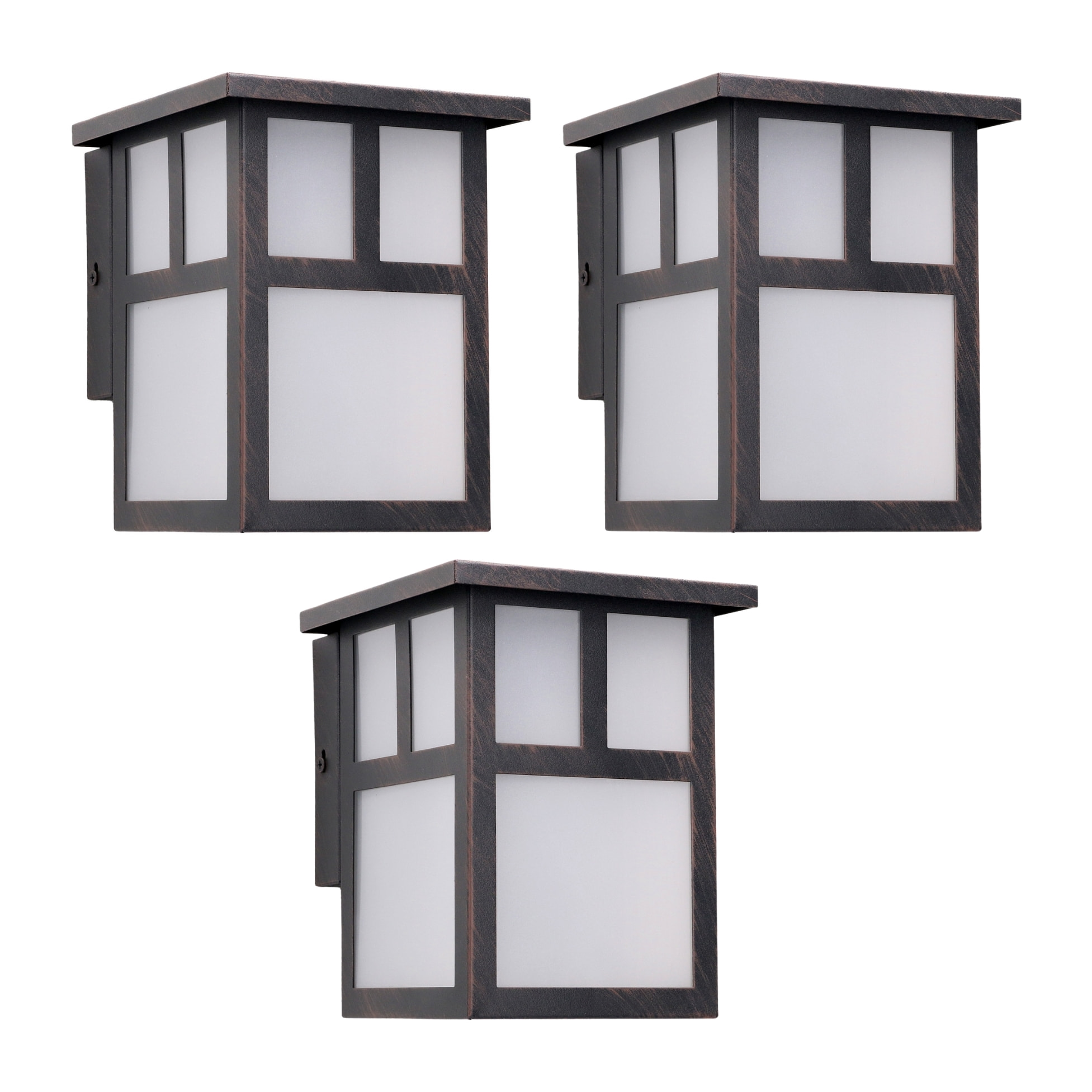 Osaka (3 unidades) Aplique de Pared Exterior Rústico de Estilo Japonés. Bombilla E27. Lámpara Jardín IP23 Marrón Óxido