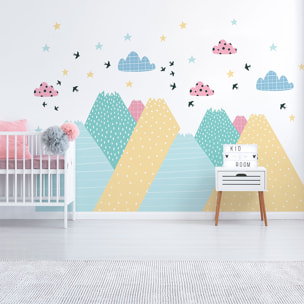 Stickers muraux enfants - Décoration chambre bébé - Autocollant Sticker mural géant enfant montagnes scandinaves DONIKA