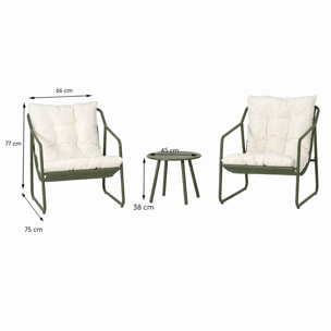 Ensemble de jardin 2 fauteuils vert kaki avec table basse ANTHI