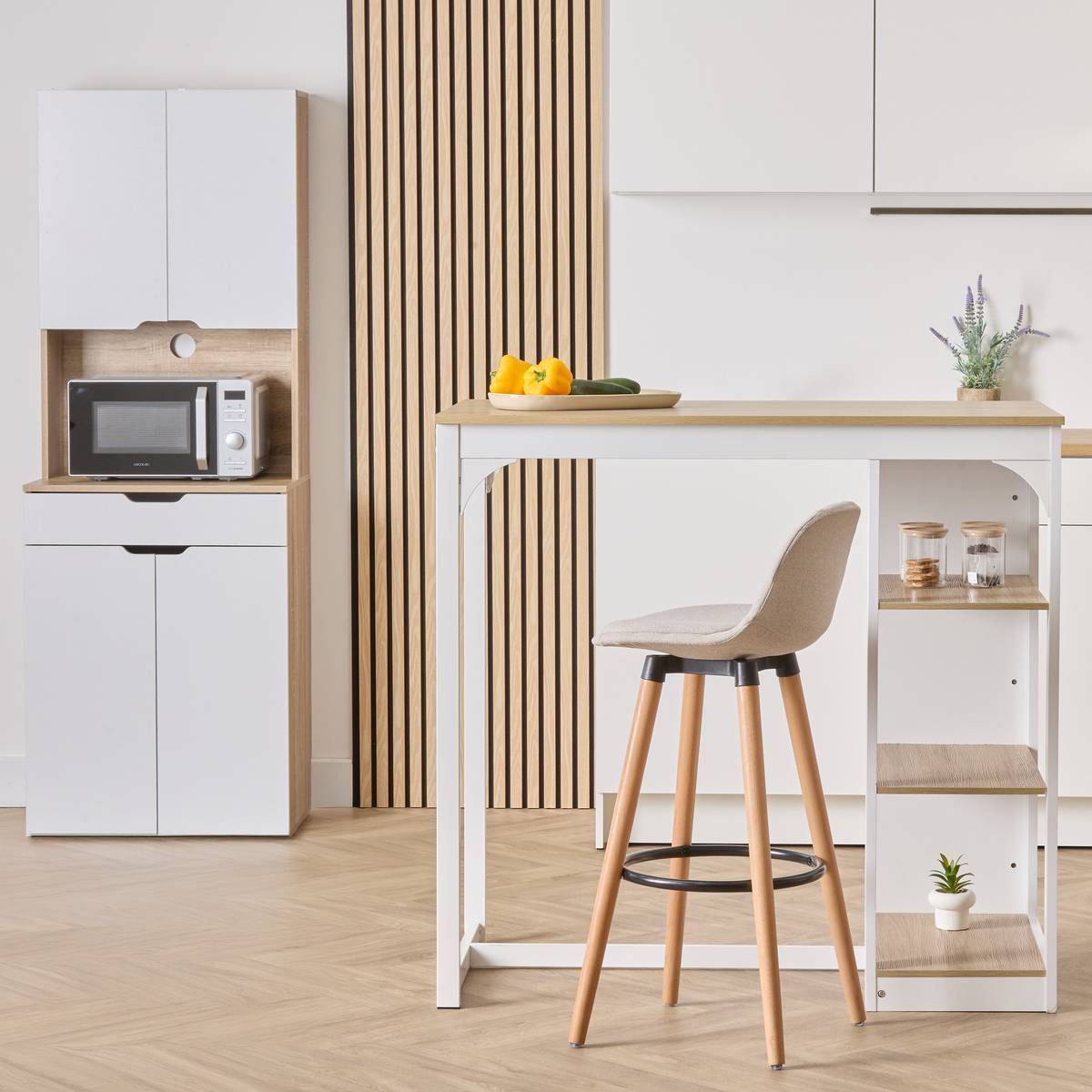 Table de bar 2 places Eat up blanc et bois