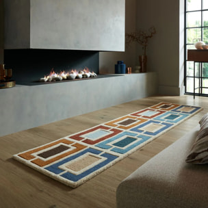 Tapis en laine de couloir BLOCKS RETRO Bleu