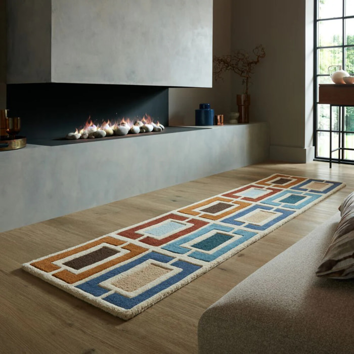 Tapis en laine de couloir BLOCKS RETRO Bleu