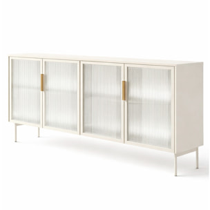 Credenza Madia Moderna Con Vetrina Cassetti E Illuminazione Led Ripiani Materiale In Melaminico 181.3 x 39.3 x 82.6 Cm Cashmere