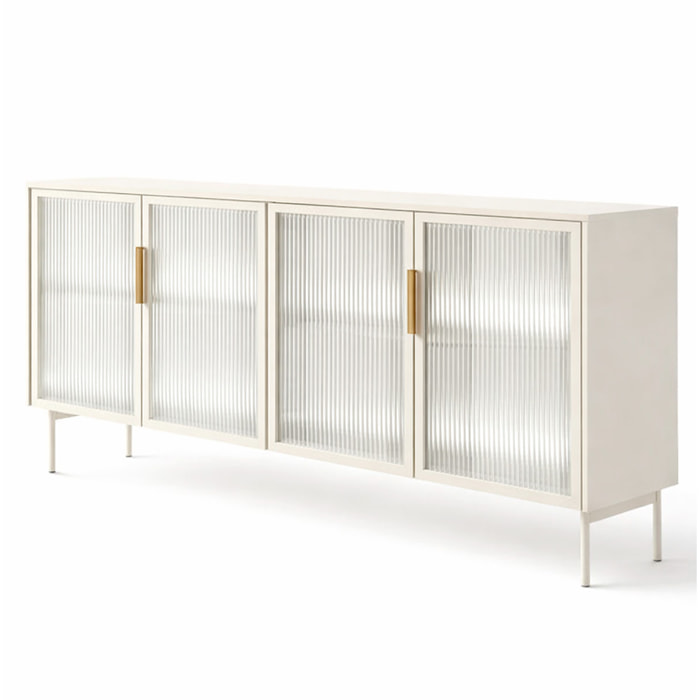 Credenza Madia Moderna Con Vetrina Cassetti E Illuminazione Led Ripiani Materiale In Melaminico 181.3 x 39.3 x 82.6 Cm Cashmere