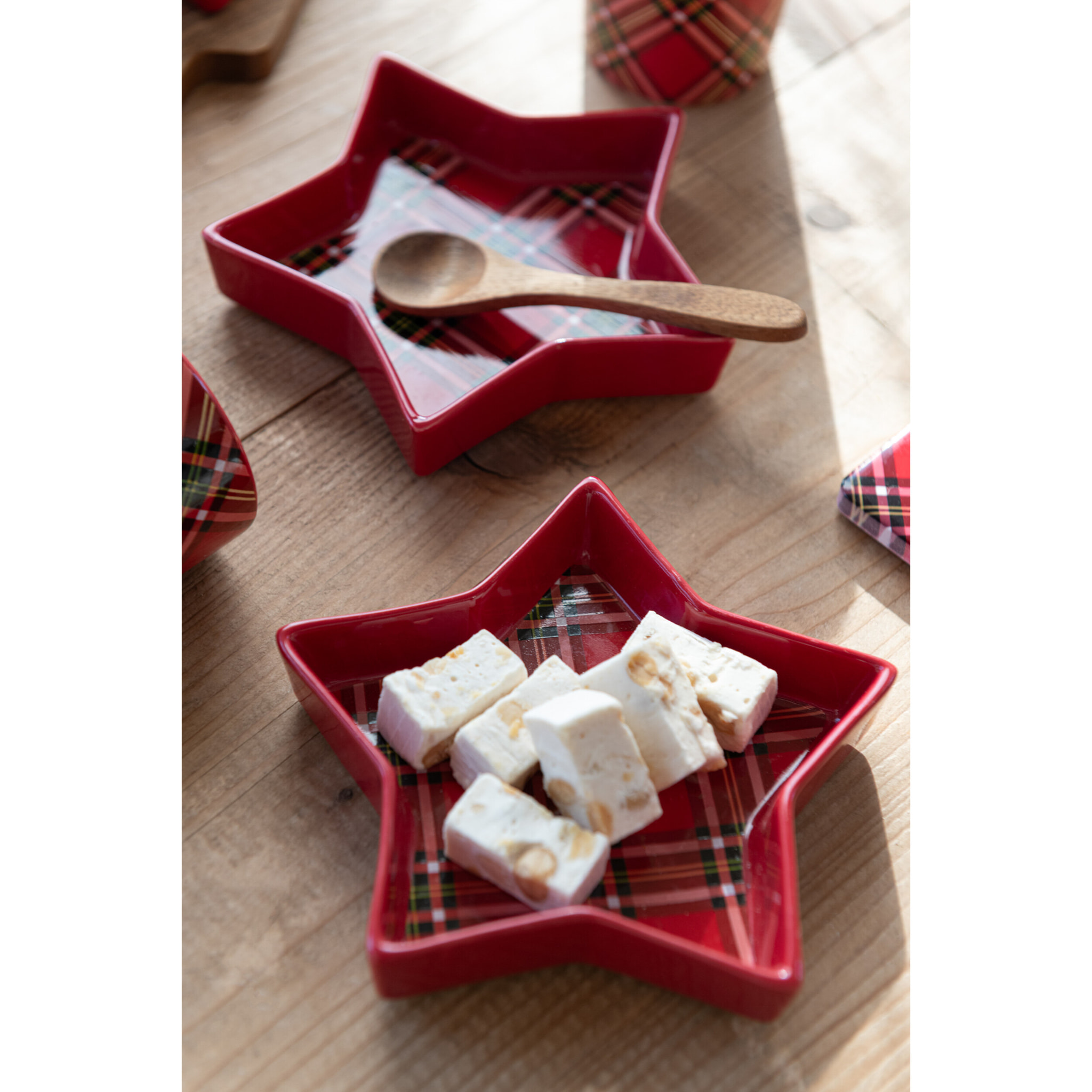 J-Line plat Plaid Étoile - céramique - rouge - boîte de 2