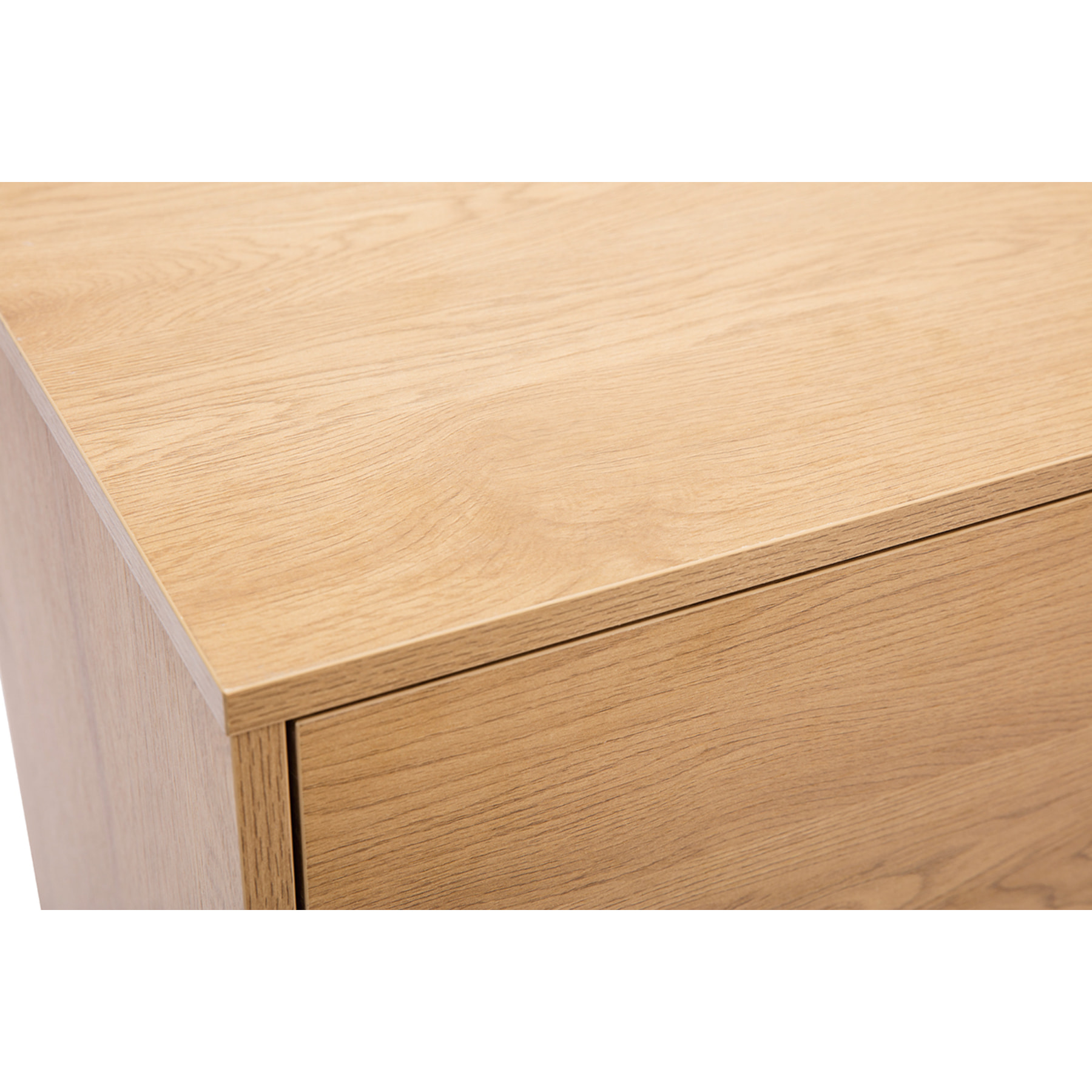 Commode finition bois clair chêne et pieds métal noir 3 tiroirs L100 cm PERNELLE
