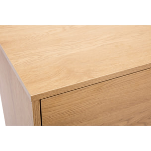 Commode finition bois clair chêne et pieds métal noir 3 tiroirs L100 cm PERNELLE