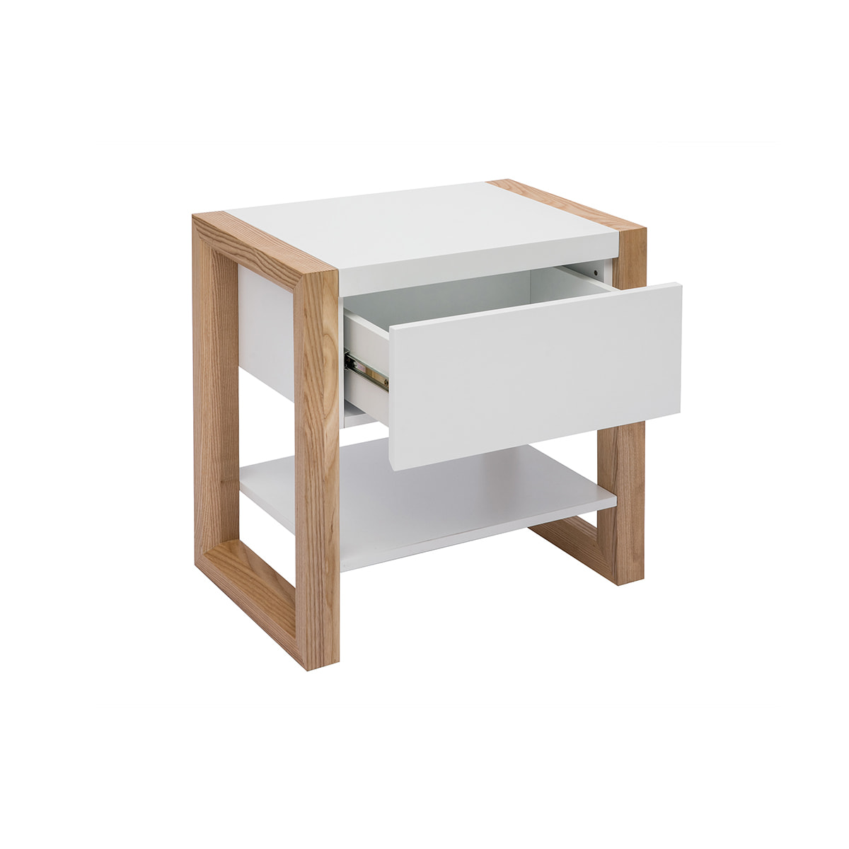 Table de chevet blanc et bois clair frêne massif ARMEL