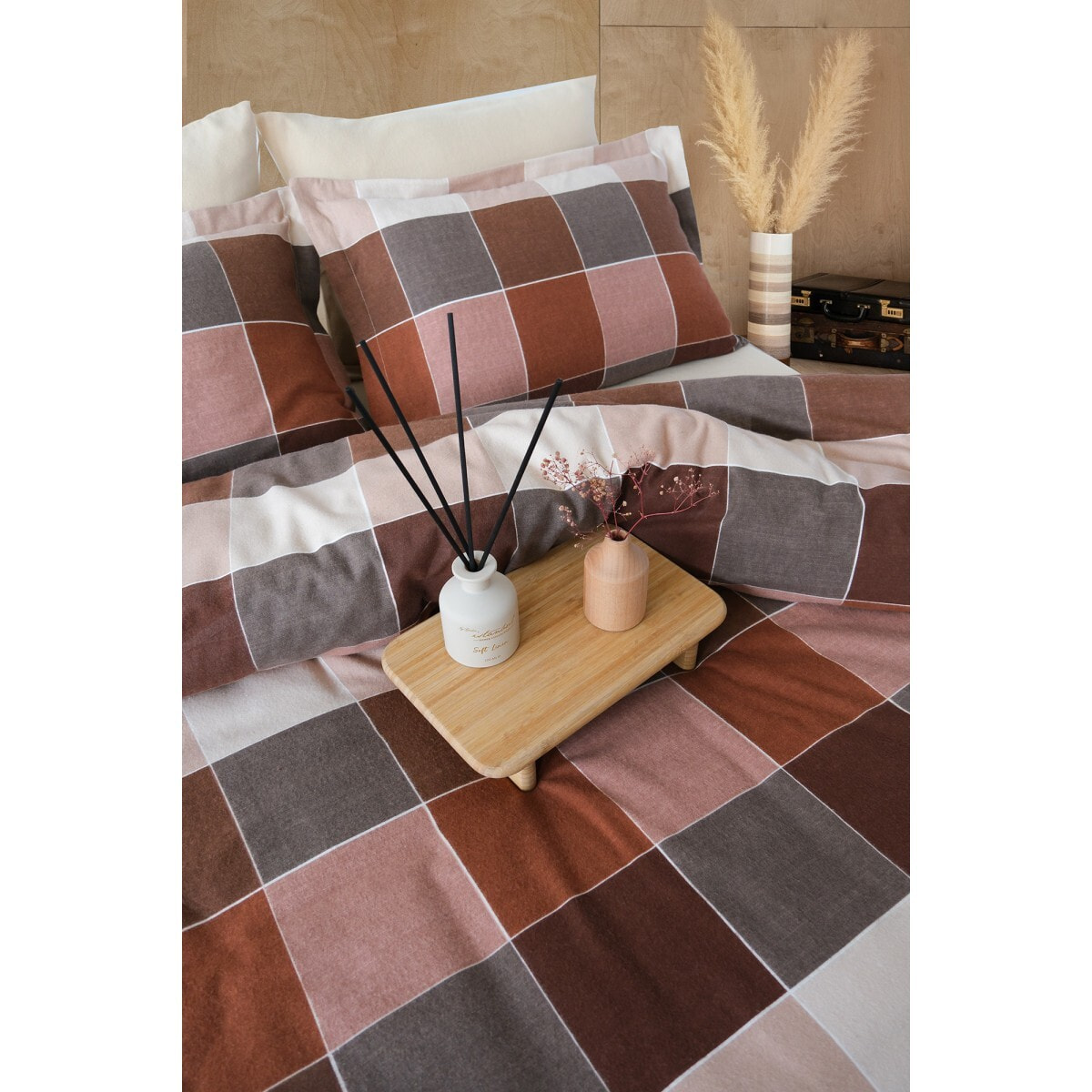 Parure de lit Flanelle de coton imprimé "Echo-Marron"