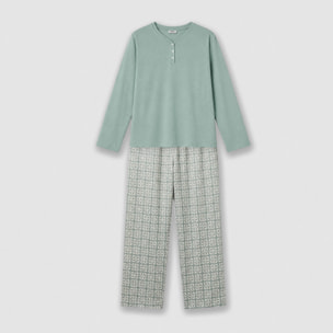Pijama largo de algodón con escote pico sagitario verde tiffany