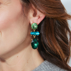Pendientes de Cristal Verde acabados en oro amarillo de 18k