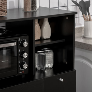 Mueble Auxiliar de Cocina Mueble para Microondas Aparador de Cocina con Cajón Estantes 3 Puertas 3 Compartimientos Diseño Anti-vuelco para Comedor 90x40x120 cm Negro