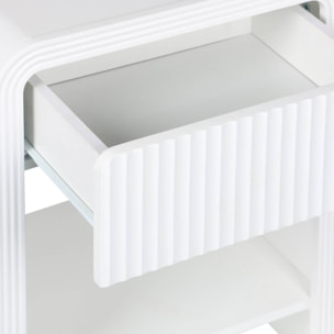 Lot de 2 tables de chevet effet bois blanc rainuré 1 tiroir. 1 étagère