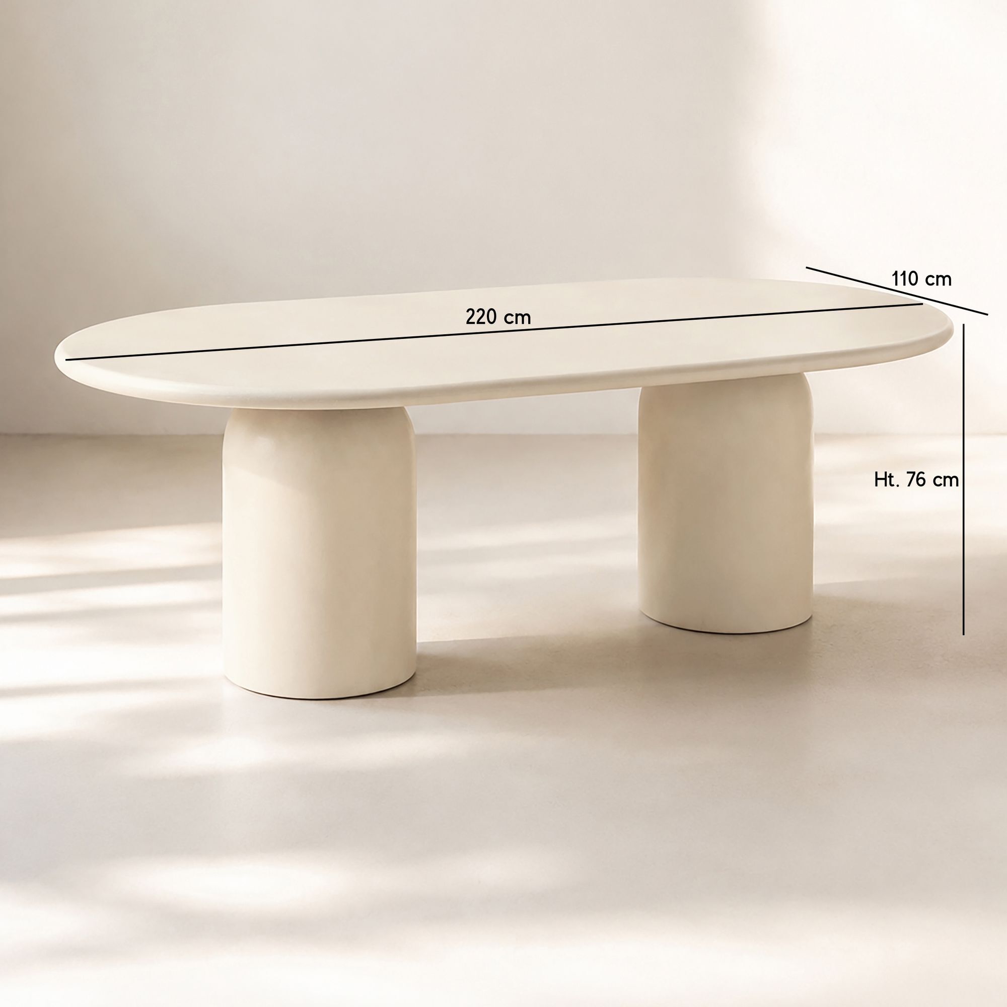 Table ovale 220cm effet béton crème  MINERA