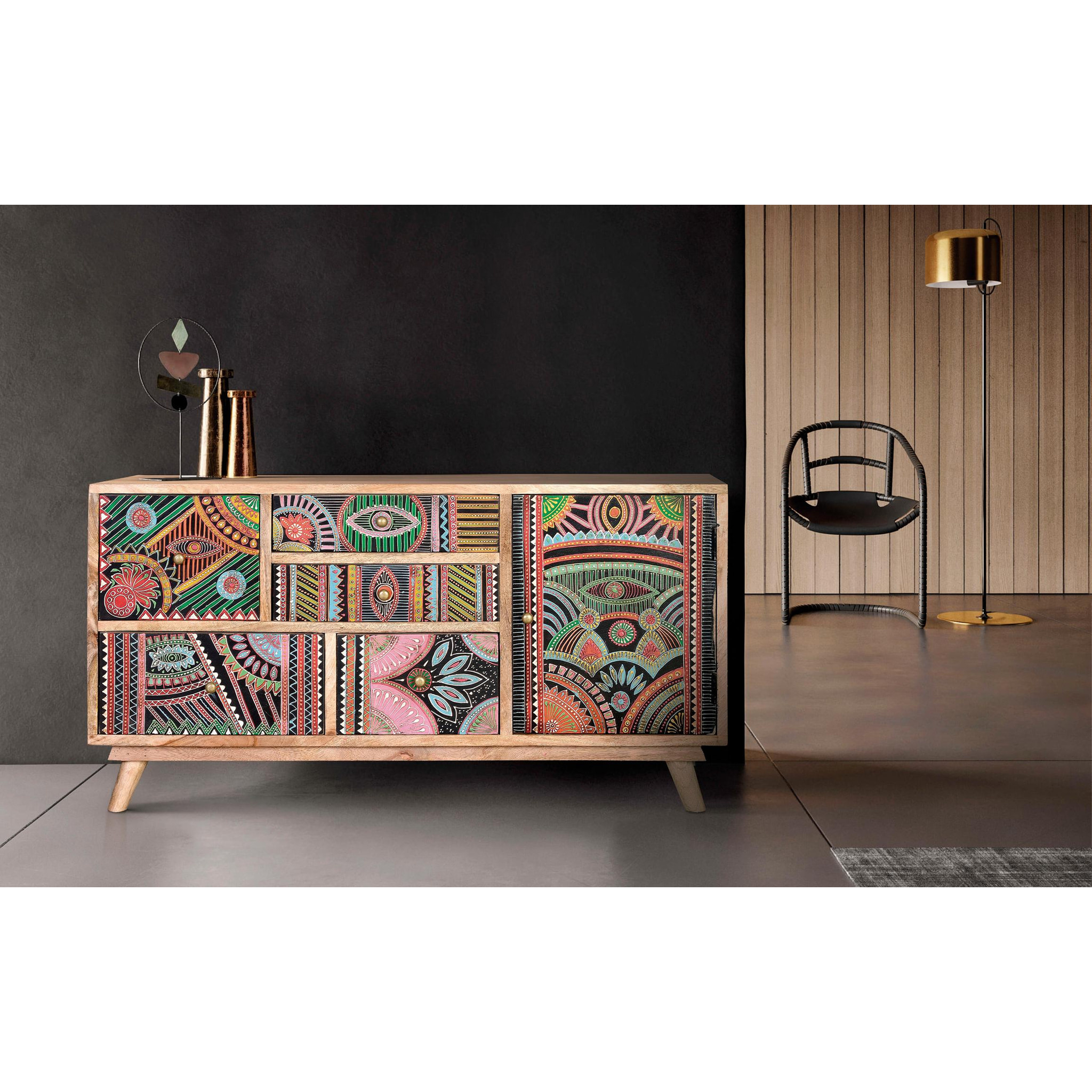 Cómoda de Madera de Mango 100 Cm Estilo Boho Ethnic