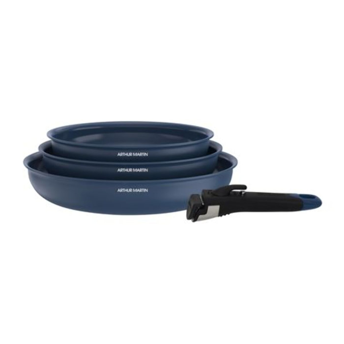 Lot de 3 poêles bleues