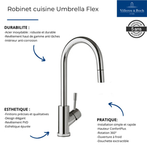 Robinet cuisine Umbrella flex acier massif