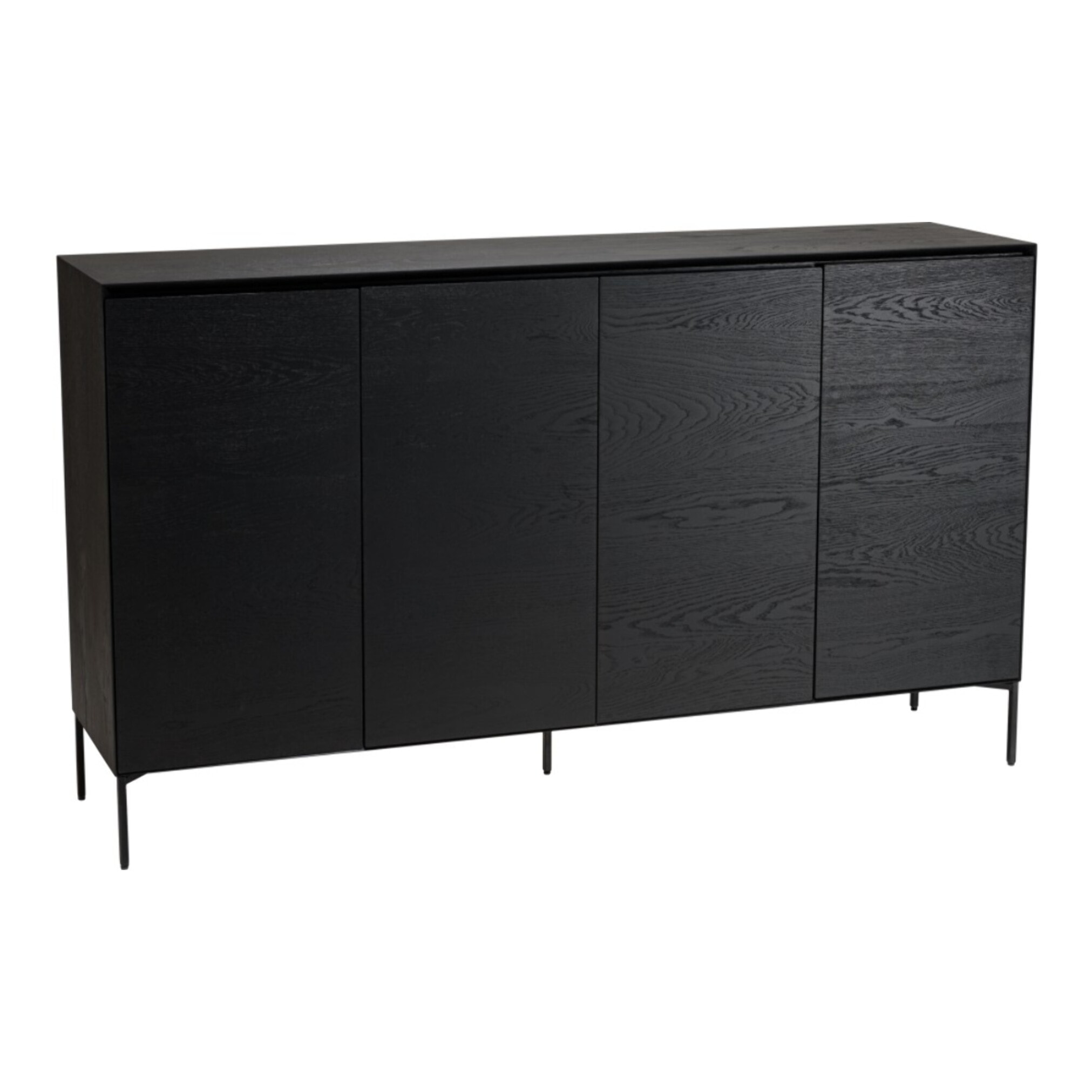 MAXENDRE - Buffet noir 4 portes 6 étagères pieds métal noir