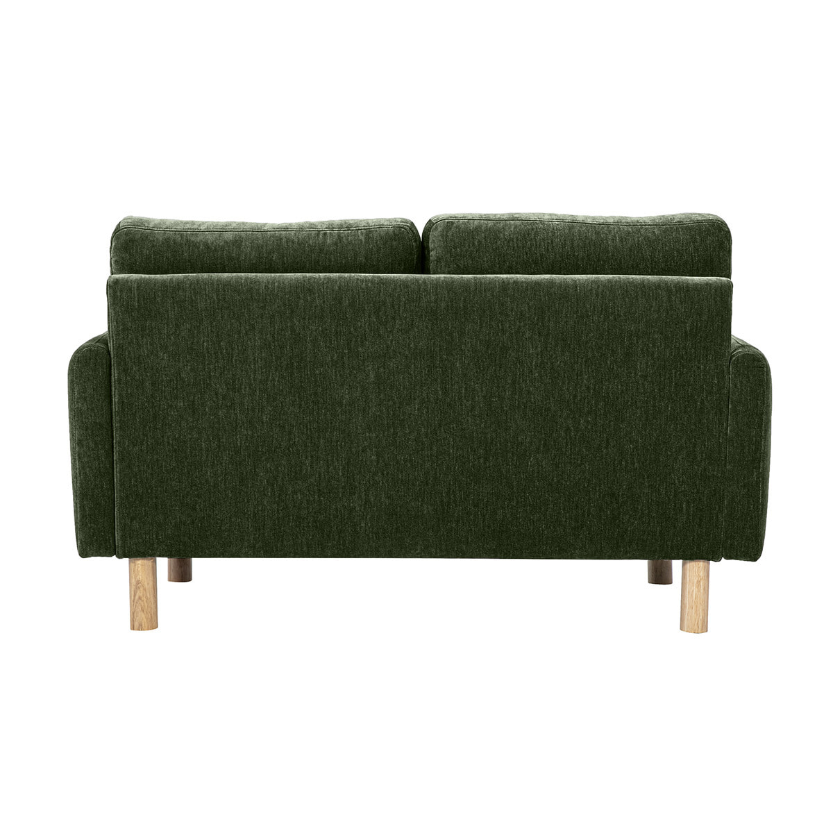 Canapé design 2 places en tissu effet velours vert kaki et bois clair BONO
