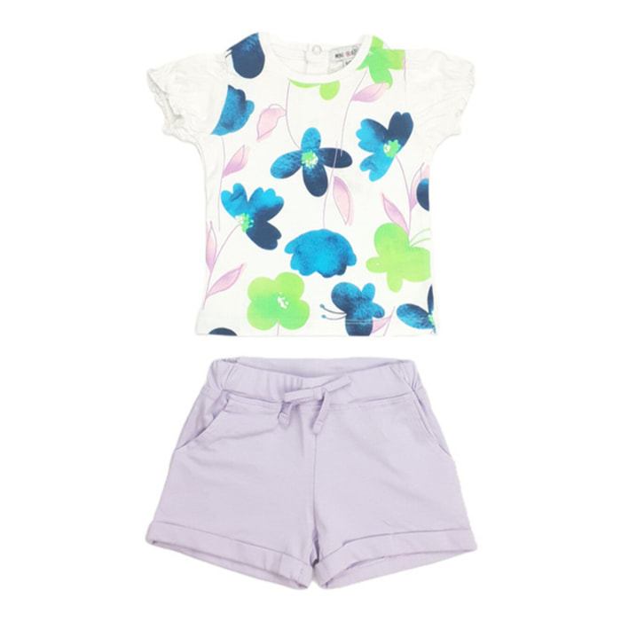COMPLETO 2PZ TSHIRT FIORI E SHORT LILLA