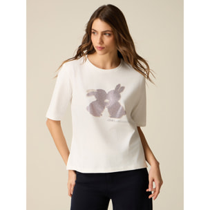 Oltre - T-shirt in jersey con applicazioni - Bianco