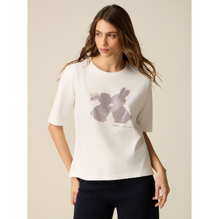 Oltre - T-shirt in jersey con applicazioni - Bianco