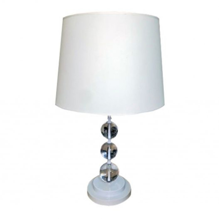 Lampe piétement en bulle transparente et abat-jour tissu blanc - PEARL